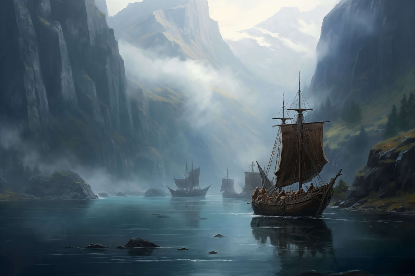 Nebelige Fjorde