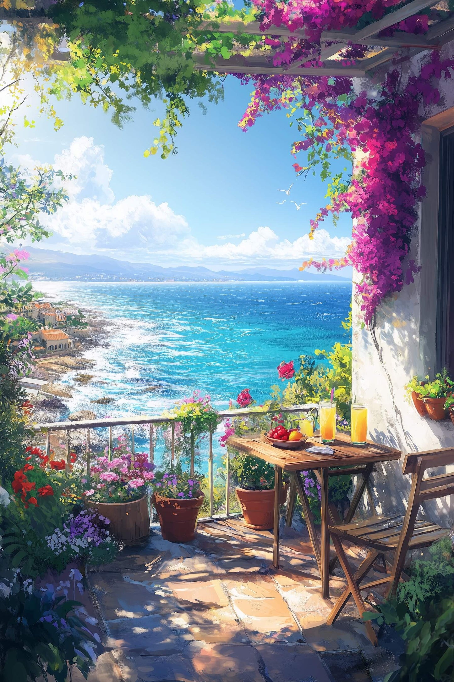 Blumenterrasse am Meer