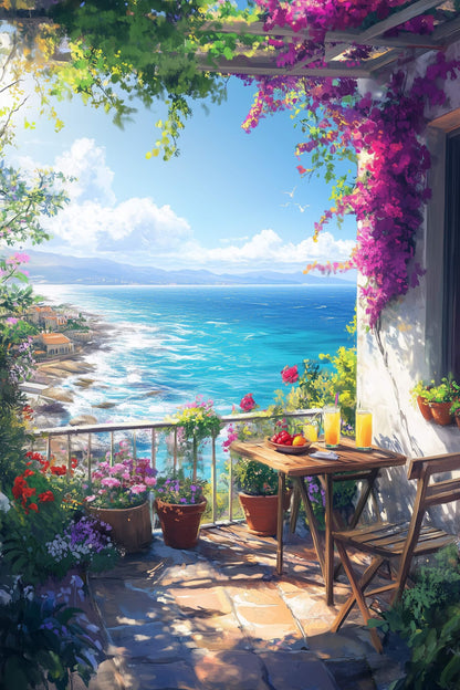 Blumenterrasse am Meer