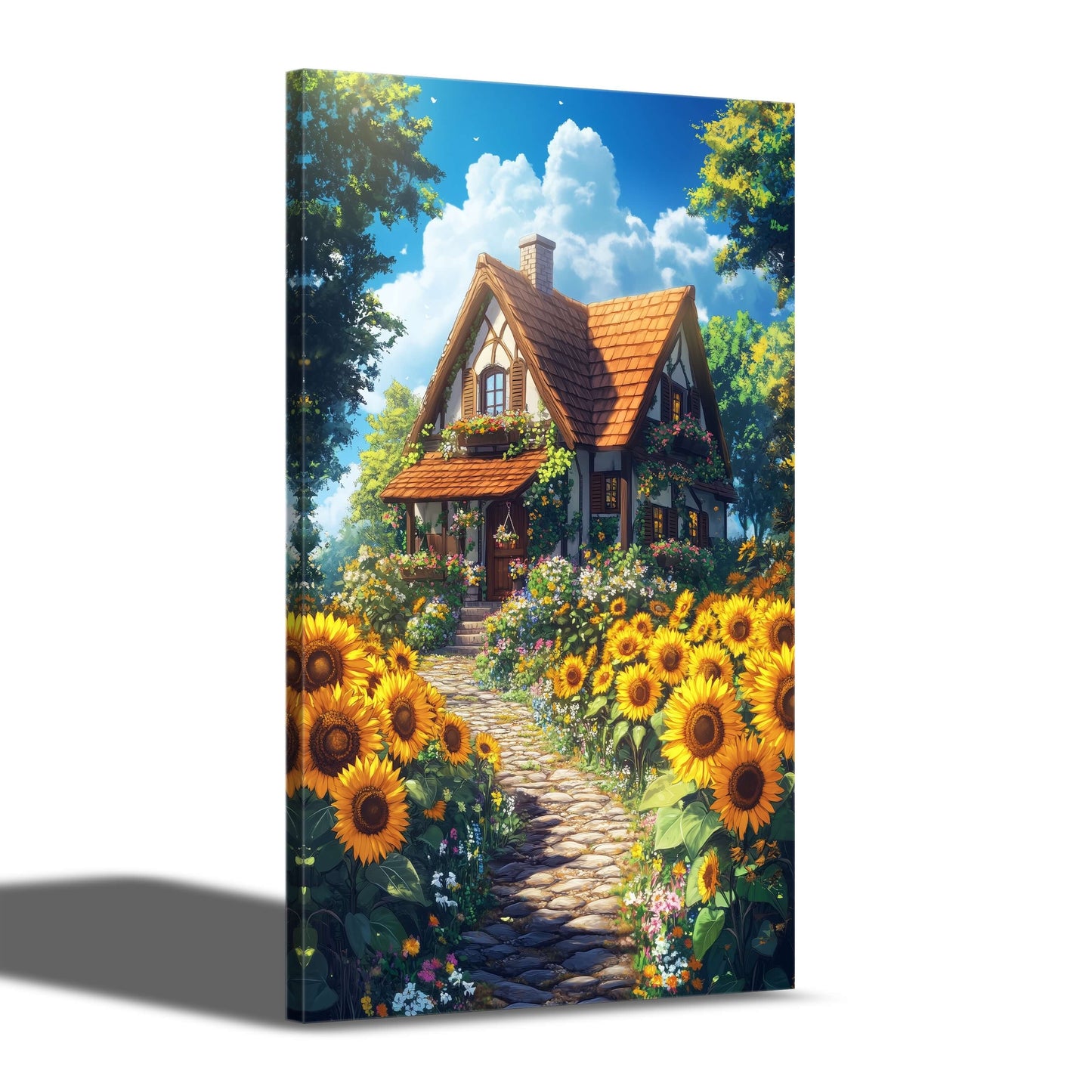 Cottage im Sonnenblumenfeld