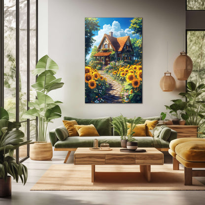 Cottage im Sonnenblumenfeld